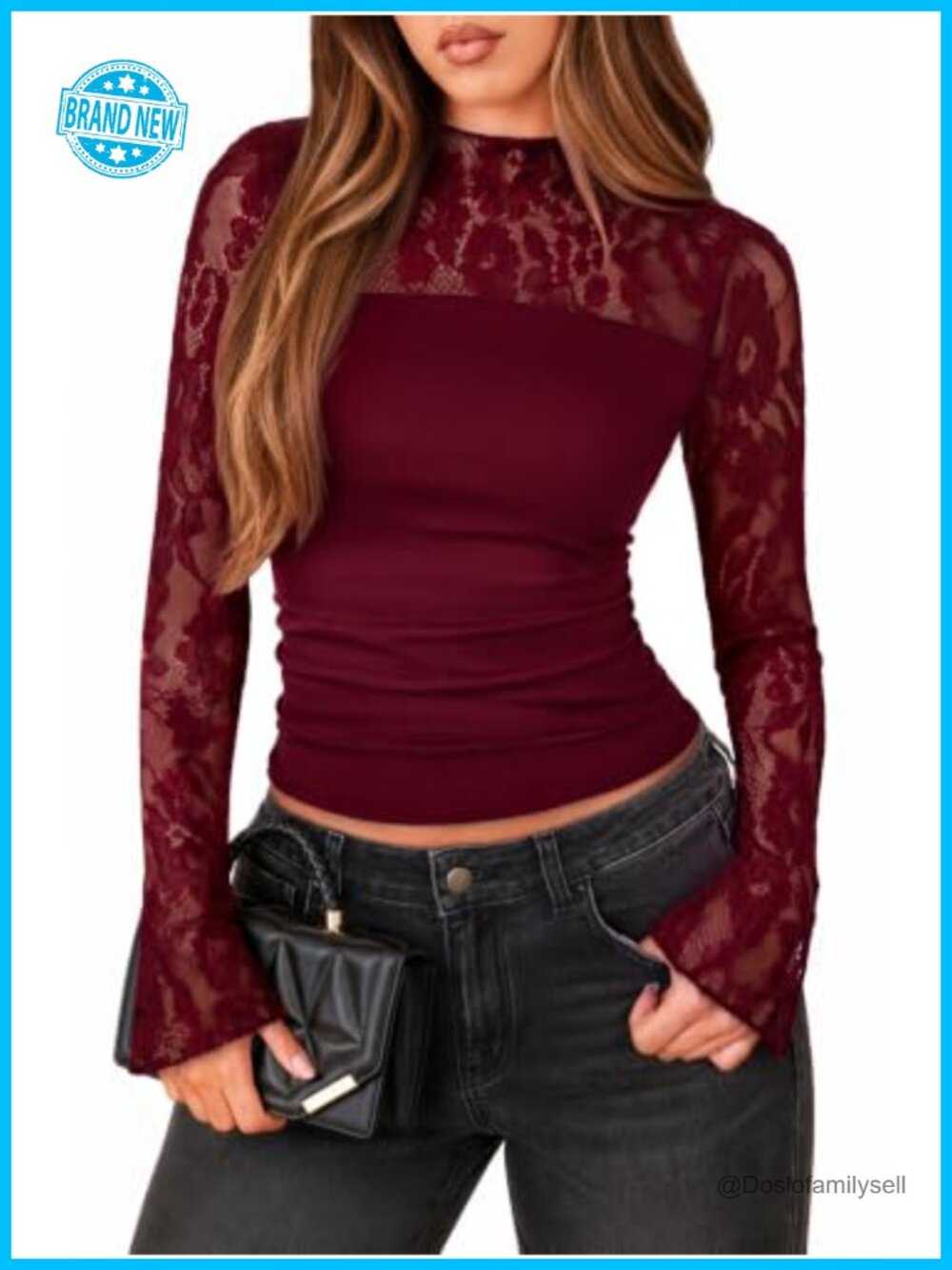 Simplee Womens Lace Sheer Mesh Long Sleeve Slimming Sexy Top